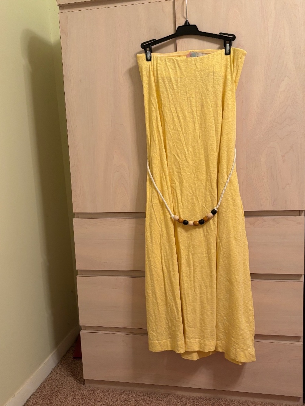 Autumn Sale! New Free People Sunshine Yellow Strapless Dress w/ Beaded Rope Belt